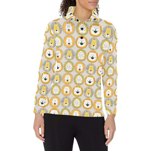 Lion Pattern Print Design 04 Women's Long Sleeve Polo Shirt