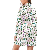 Hummingbird Pattern Print Design 01 Women's Long Sleeve Belted Night Robe