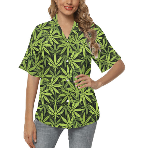 Canabis Marijuana Weed Pattern Print Design 03 Women's All Over Print Hawaiian Shirt