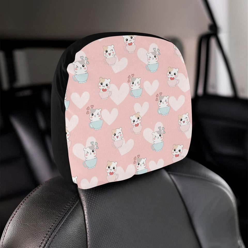 Hamster in Cup Heart Pattern Car Headrest Cover