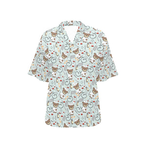 Teddy Bear Pattern Print Design 02 Women's All Over Print Hawaiian Shirt