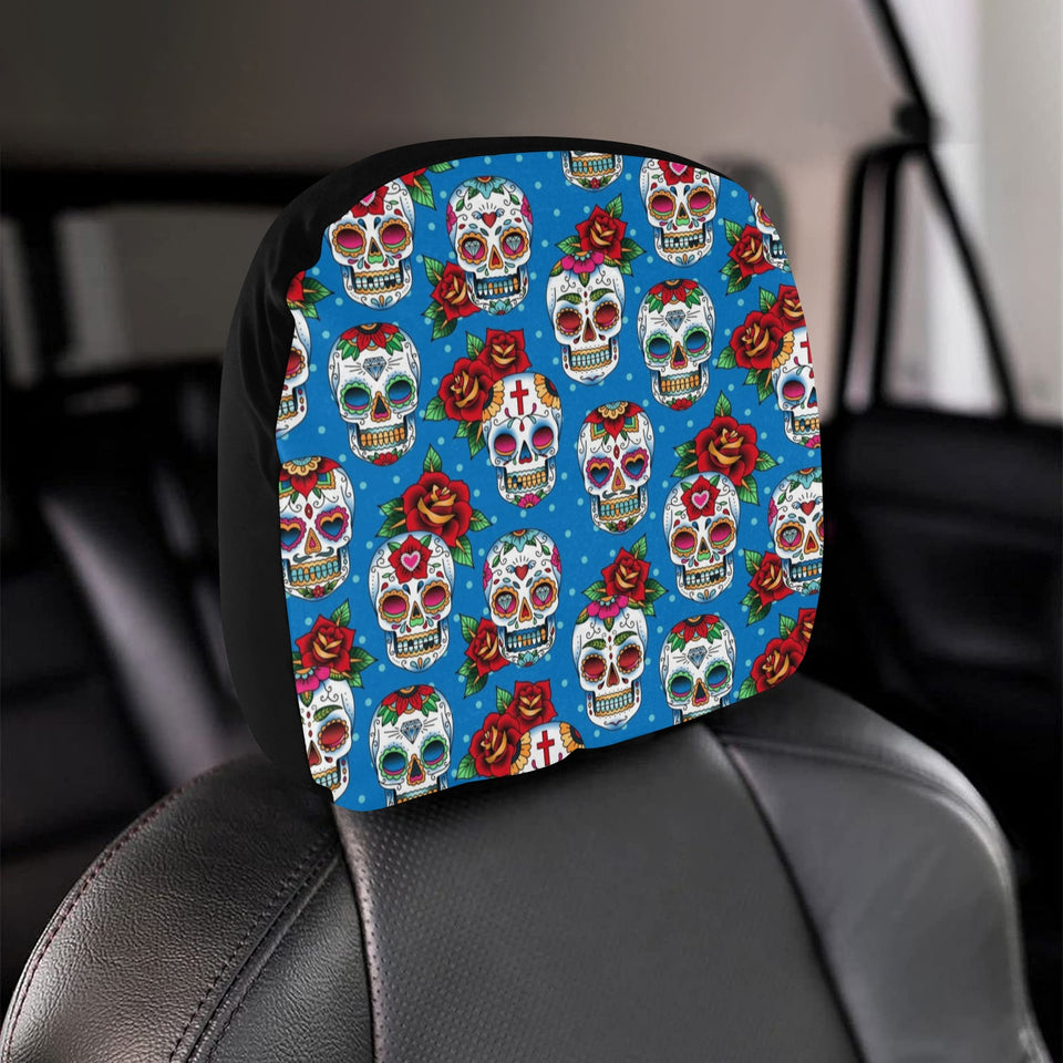 Suger Skull Rose Pattern Car Headrest Cover