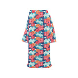 Hibiscus Pattern Print Design 05 Blanket Robe with Sleeves