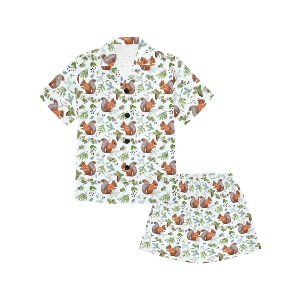 Squirrel Pattern Print Design 02 Kids' Boys' Girls' V-Neck Short Pajama Set