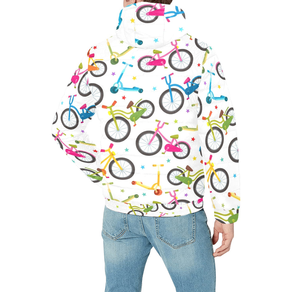 Bicycle Pattern Print Design 02 Men's Padded Hooded Jacket(ModelH42)