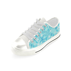 Starfish Shell Blue Theme Pattern Women's Low Top Canvas Shoes White