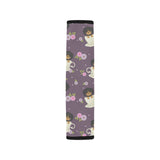 Dachshund in Coffee Cup Flower Pattern Car Seat Belt Cover