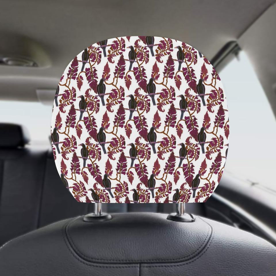 Crow Tree Leaves Pattern Car Headrest Cover