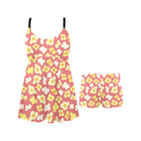 Popcorn Pattern Print Design 01 Chest Sexy Pleated Two Piece Swim Dress