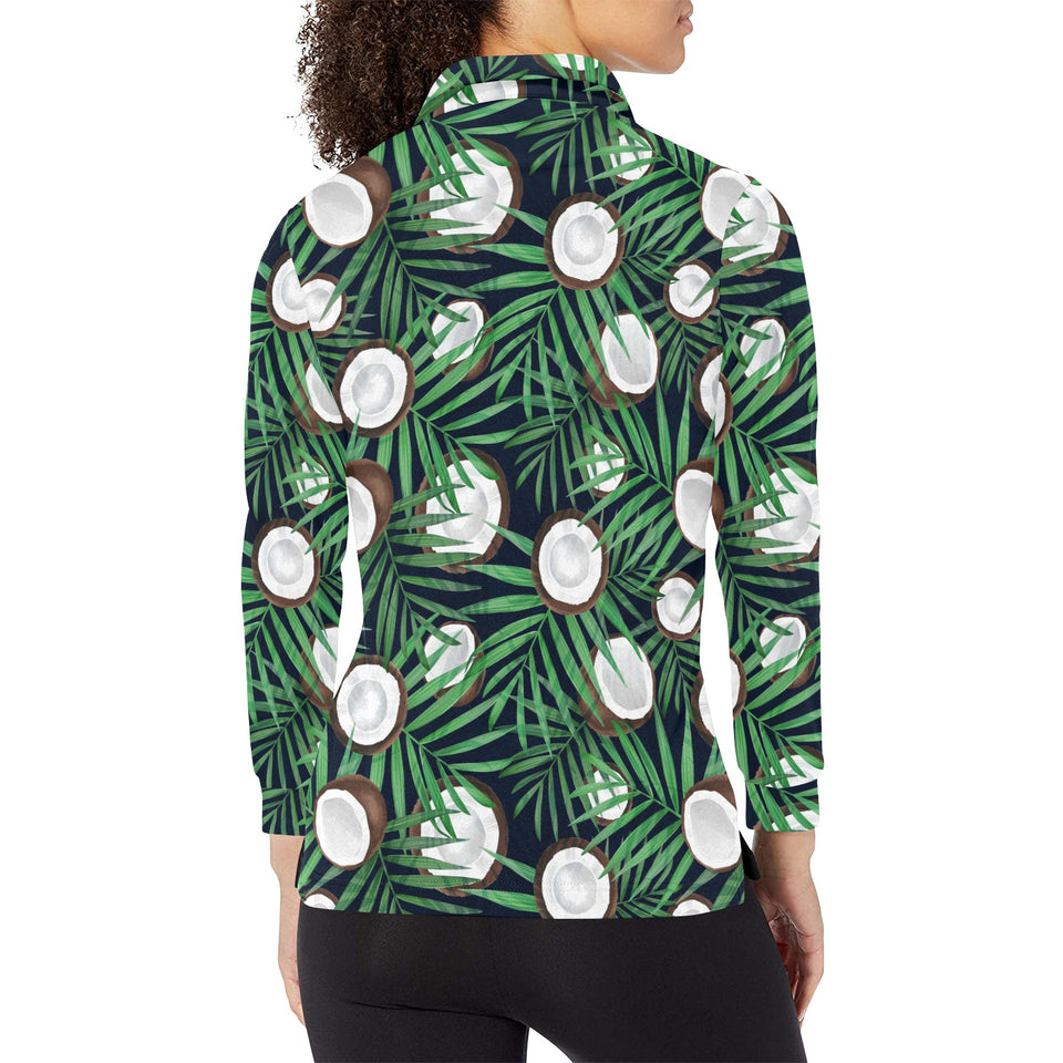 Coconut Pattern Print Design 01 Women's Long Sleeve Polo Shirt