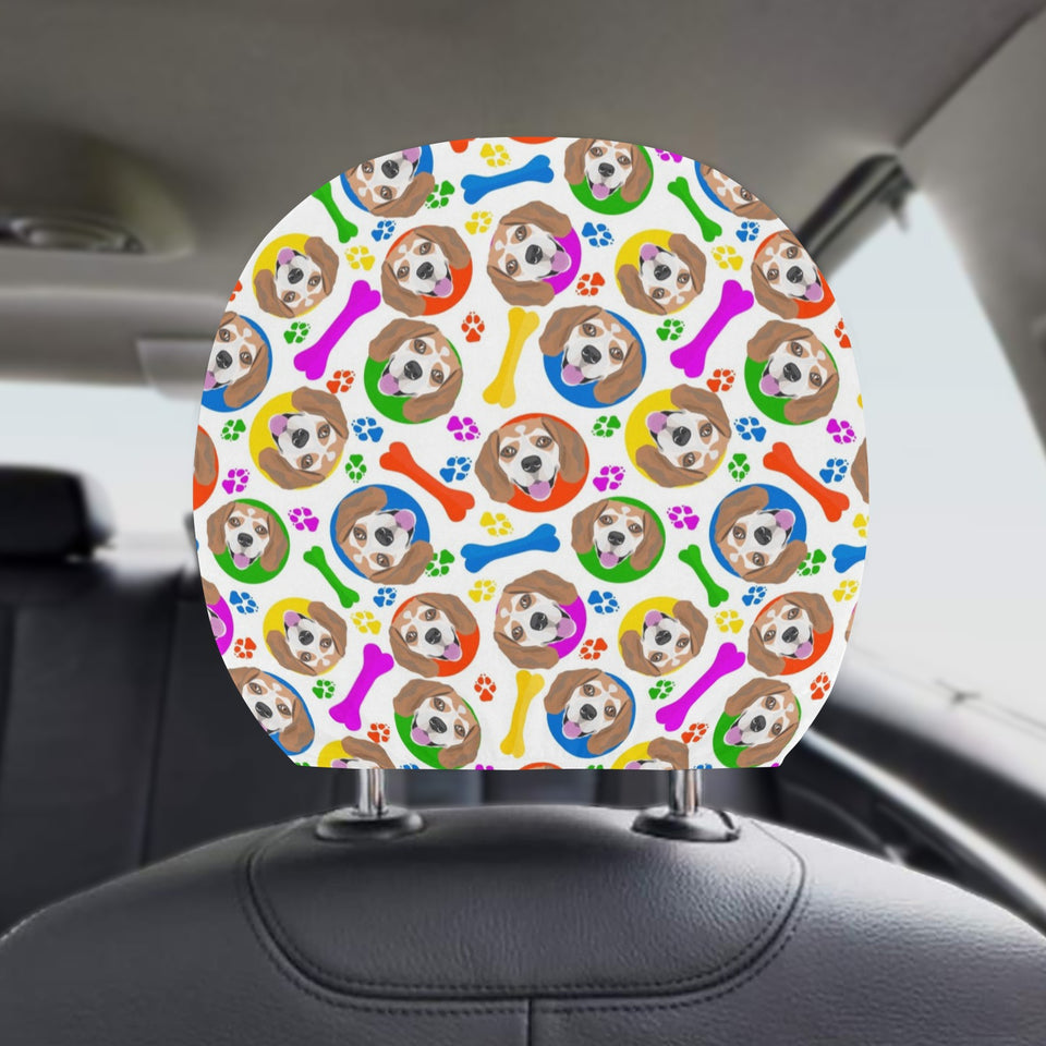 Colorful Beagle Bone Pattern Car Headrest Cover