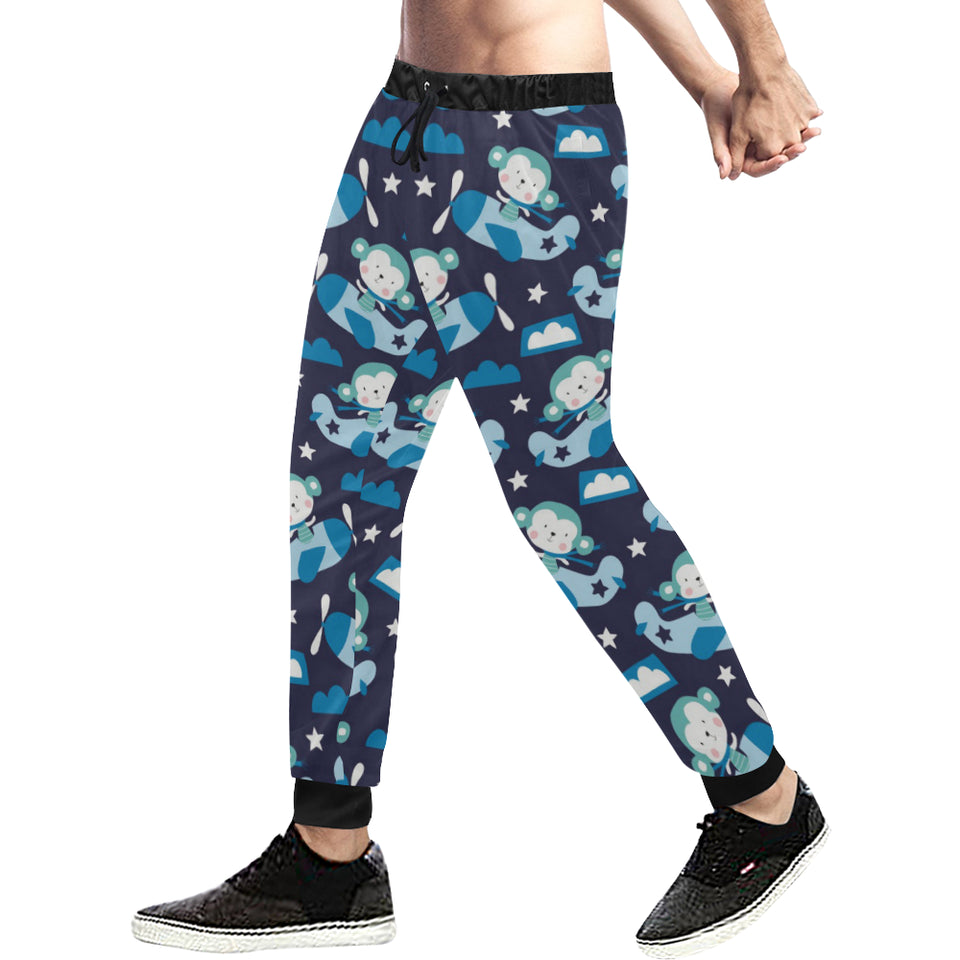 Monkey in Airplane Pattern Unisex Casual Sweatpants