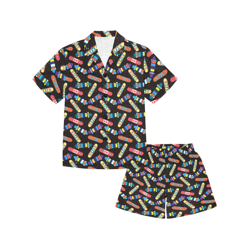 Skate Board Pattern Print Design 02 Kids' Boys' Girls' V-Neck Short Pajama Set