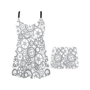 Gear Pattern Print Design 05 Chest Sexy Pleated Two Piece Swim Dress