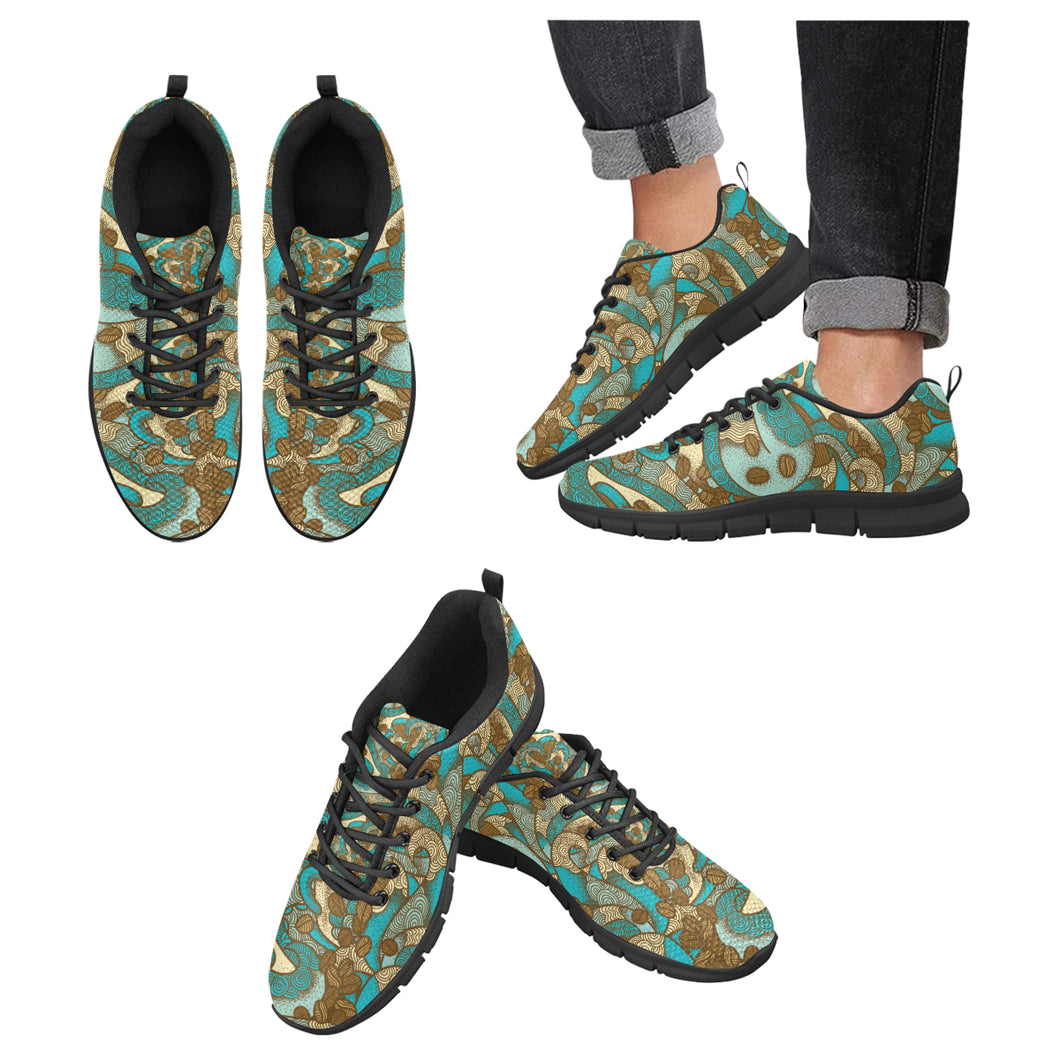 Coffee Bean Pattern Graphic Ornate Men's Sneakers Black