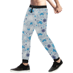 Polar Bear Pattern Blue Background Unisex Casual Sweatpants