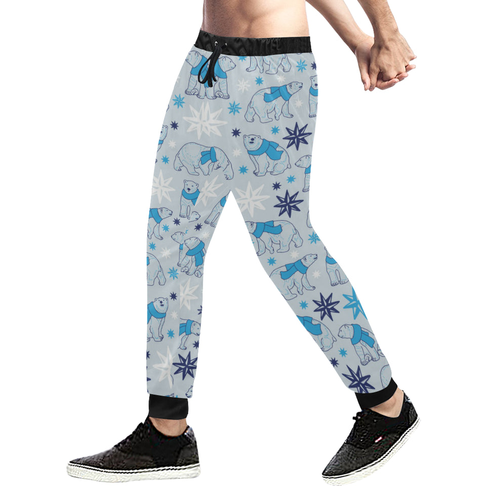 Polar Bear Pattern Blue Background Unisex Casual Sweatpants