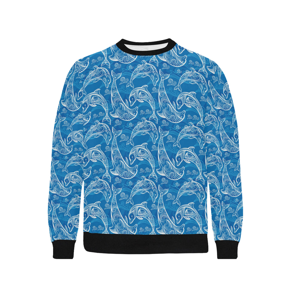 Dolphin Tribal Blue Pattern Men's Crew Neck Sweatshirt