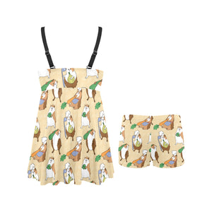 Guinea Pig Pattern Print Design 02 Chest Sexy Pleated Two Piece Swim Dress