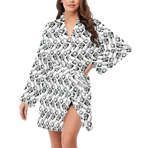 Engine Piston Pattern Print Design 03 Women's Long Sleeve Belted Night Robe