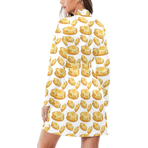 Pancake Pattern Print Design 05 Women's Long Sleeve Belted Night Robe