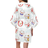 Meneki Neko Lucky Cat Pattern Women's Short Kimono Robe