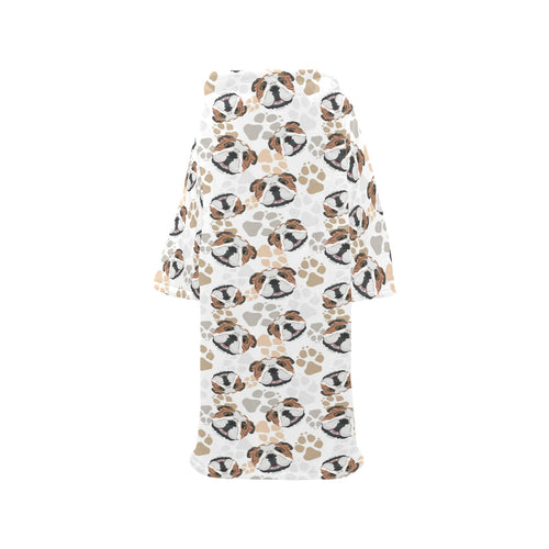 English Bulldog Pattern Print Design 01 Blanket Robe with Sleeves