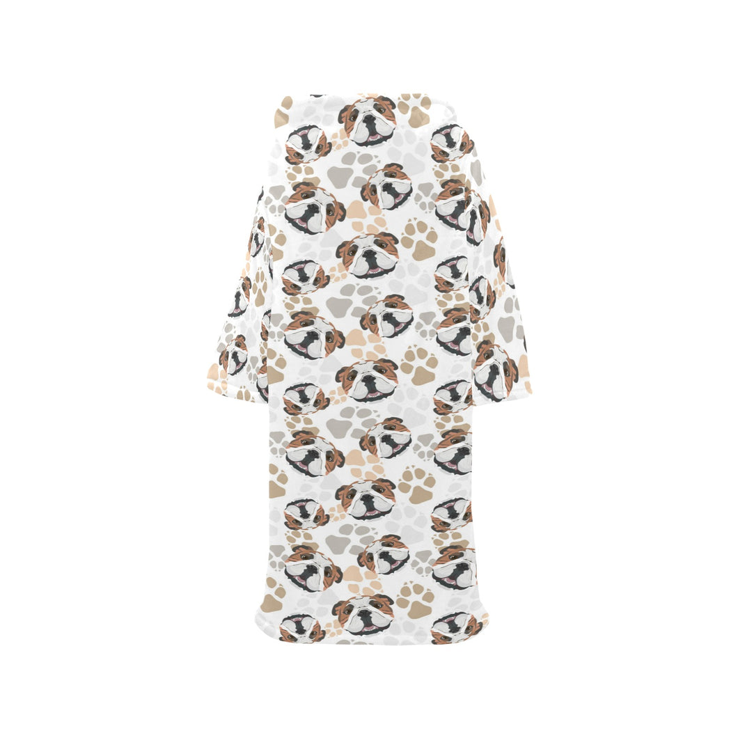 English Bulldog Pattern Print Design 01 Blanket Robe with Sleeves