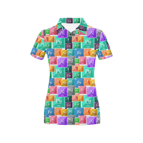 Chemistry Periodic Table Pattern Print Design 05 Women's All Over Print Polo Shirt