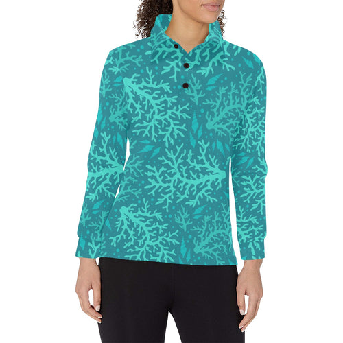 Coral Reef Pattern Print Design 01 Women's Long Sleeve Polo Shirt