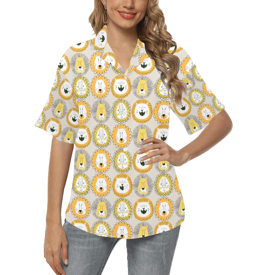 Lion Pattern Print Design 04 Women's All Over Print Hawaiian Shirt