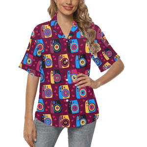 Camera Pattern Print Design 04 Women's All Over Print Hawaiian Shirt