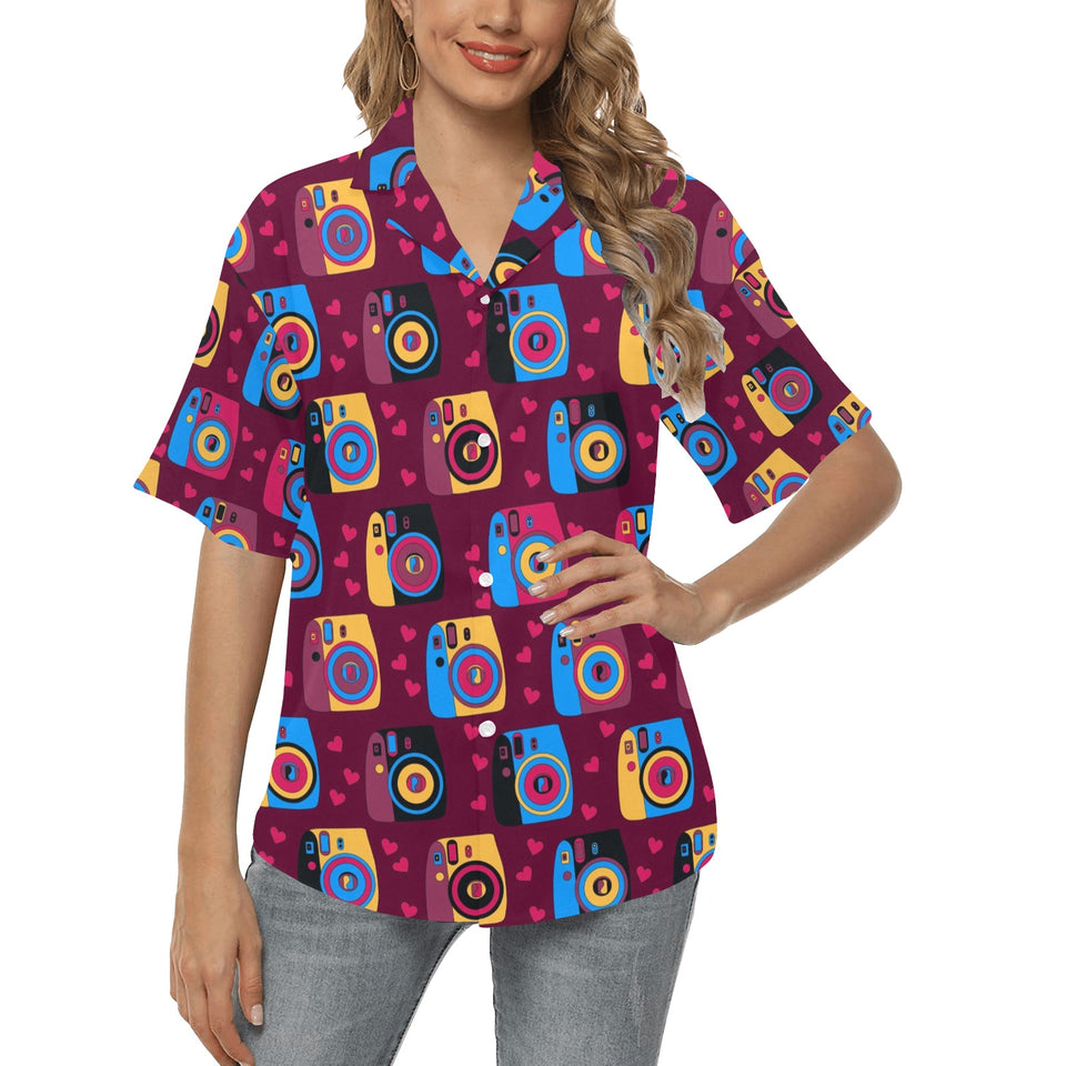 Camera Pattern Print Design 04 Women's All Over Print Hawaiian Shirt