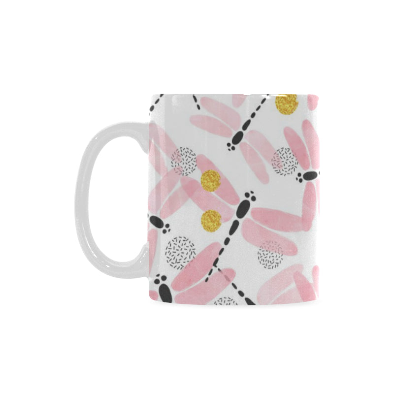 Pink Dragonfly Pattern Classical White Mug (FulFilled In US)