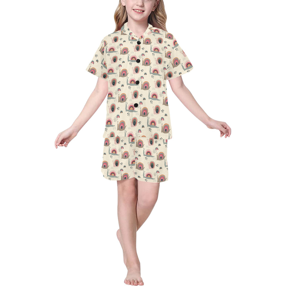 Snail Pattern Print Design 04 Kids' Boys' Girls' V-Neck Short Pajama Set