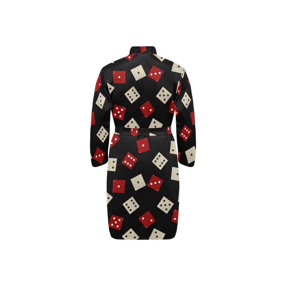 Dice Pattern Print Design 04 Men's Long Sleeve Belted Night Robe