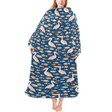 Pelican Pattern Print Design 01 Blanket Robe with Sleeves