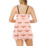 Sausage Pattern Print Design 01 Chest Sexy Pleated Two Piece Swim Dress