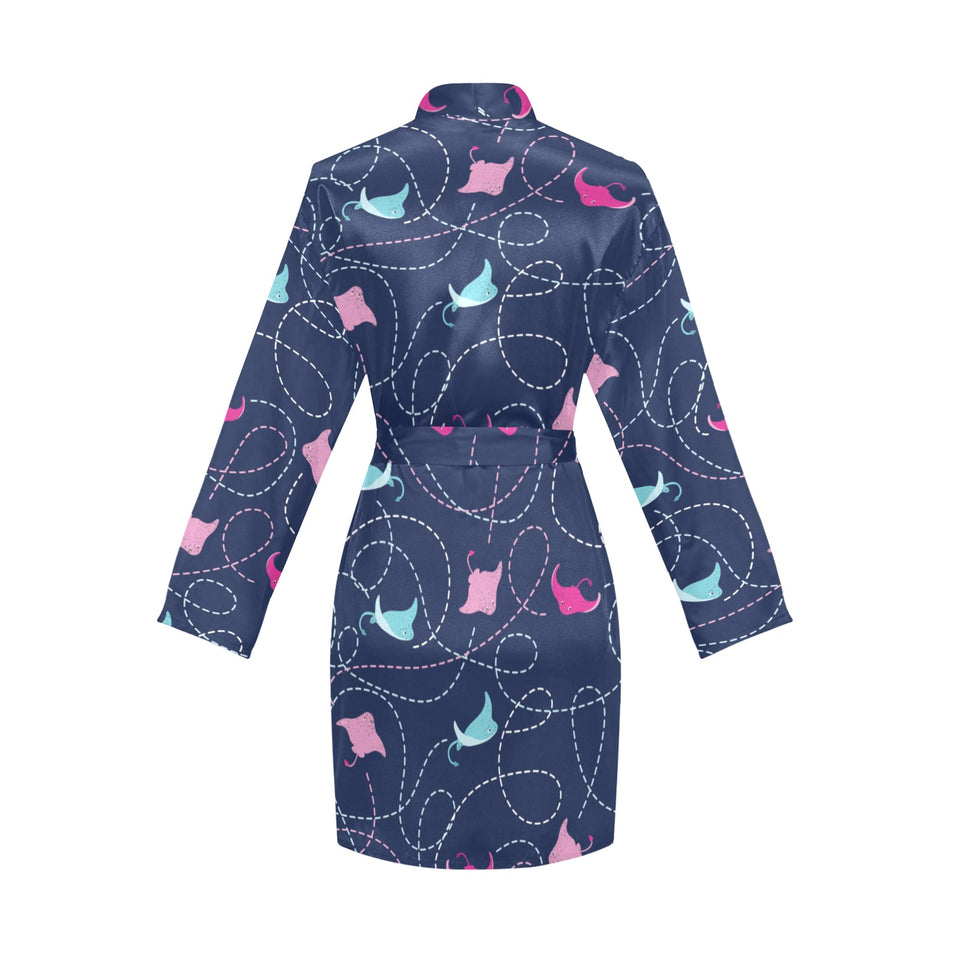 Stingray Pattern Print Design 05 Women's Long Sleeve Belted Night Robe