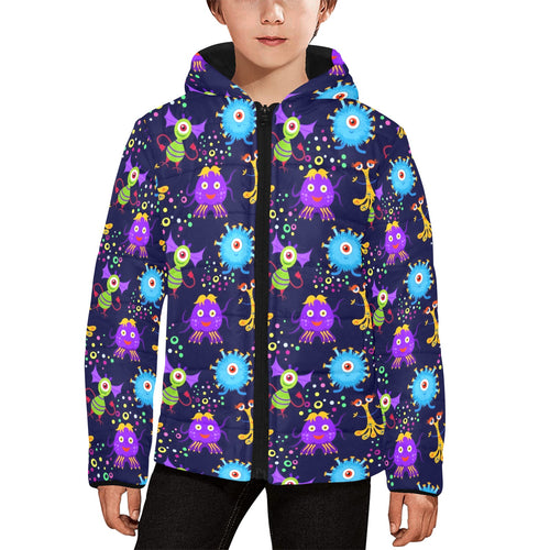 Alien Pattern Print Design 01 Kids' Boys' Girls' Padded Hooded Jacket