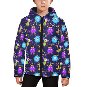 Alien Pattern Print Design 01 Kids' Boys' Girls' Padded Hooded Jacket