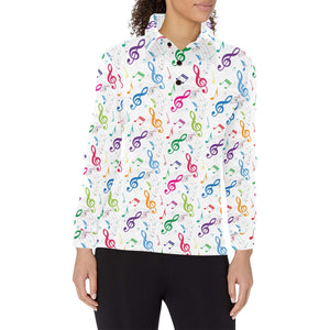 Music Notes Pattern Print Design 02 Women's Long Sleeve Polo Shirt