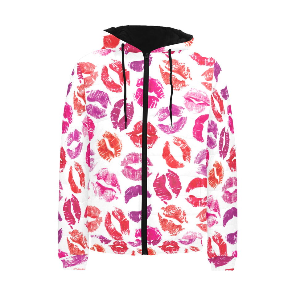 Lips Pattern Print Design 04 Men's Padded Hooded Jacket(ModelH42)