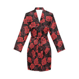 Rose Pattern Print Design 01 Women's Long Sleeve Belted Night Robe