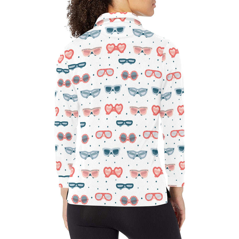 Sun Glasses Pattern Print Design 02 Women's Long Sleeve Polo Shirt