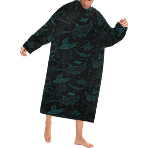 Stingray Pattern Print Design 02 Blanket Robe with Sleeves