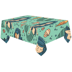 Mermaid Pattern Green Background Tablecloth