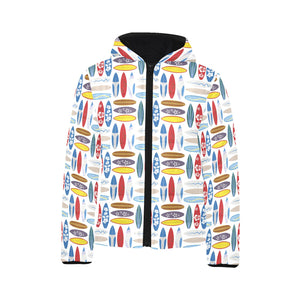 Surfboard Pattern Print Design 02 Kids' Boys' Girls' Padded Hooded Jacket