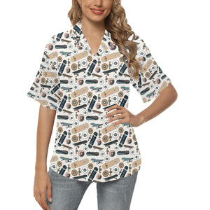 Skate Board Pattern Print Design 01 Women's All Over Print Hawaiian Shirt