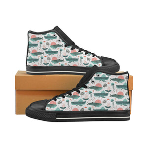 Whale Jelly Fish Pattern Men's High Top Canvas Shoes Black